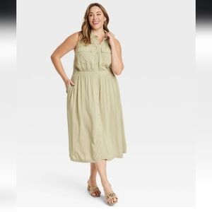 Women's Sage Green Midi Dress - Size 1X - Ava & Viv